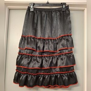 Black and Red Ruffled Tiered Midi Skirt